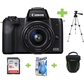 Cámara Canon EOS M50 Mark II15-45+16GB+Bolso+Kit+Tripode - Negro