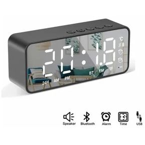Reloj Despertador Digital Bocina Bluetooth Negro Y Radio Fm