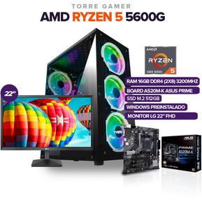 PC RYZEN 5 5600G/16GB RAM/ 512 SSD /BOARD ASUS A520M PRIME /MONITOR 22´FHD