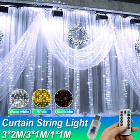 Fiesta de Navidad 5V 100/200 LED IP65 resistente al agua USB hadas de la secuencia de cortina de luz de la lámpara de Gaza árbol de control remoto 3 colores - 3x1m blanca