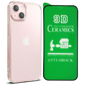 Estuche Forro Goma Transparente iPhone 14 6.1 + Vidrio Ceramico