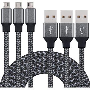 Cable cargador USB Samsung - [3 paquetes de 2 m] Cable cargador USB de nailon trenzado para