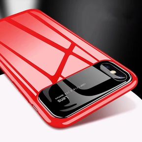 Bakeey Funda protectora para iPhone XS Max 6.5 "Protección de lente de vidrio templado + Carcasa trasera brillante para PC - Rojo (rojo)