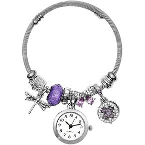 Reloj Mujer Dama Pulsera Acero Libelula Violeta + Estuche