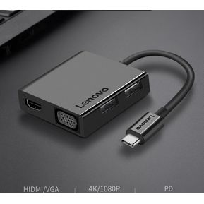 Lenovo C120 USB-C 4 en 1 Travel Hub, HDMI, FHD VGA, USB 3.0, USB3.0  Compatible con ThinkPad, Yoga y más