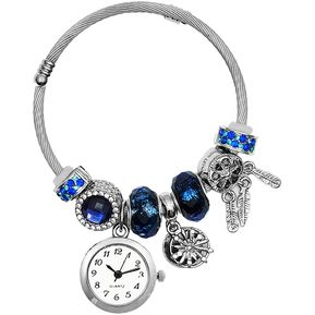 Reloj Mujer Dama Pulsera Acero Atrapasueños Azul + Estuche
