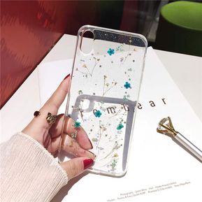 Funda de teléfono transparente con purpurina y flores secas para Samsung Galaxy S20 S10 S9 S8 Plus Note 20 10 Pro 9,funda de flores reales(Color#5)
