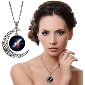 Gargantilla Collar Cadena Media Luna Galaxia Nebulosa Mujer