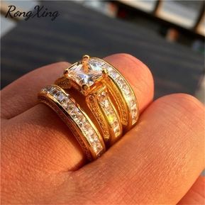 RongXing, conjunto de anillos de compromiso de circonita blanca de corte pr