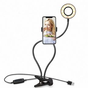 Llenar la cámara selfie LED flash del anillo soporte de luz de relleno soporte de clip de la luz giratoria teléfono móvil soporte en tiempo real de ajuste de 3 velocidades