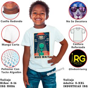 Camiseta moda niño alien who wait cuello o polialgodon