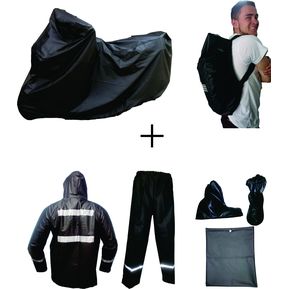Combo Impermeable X3 Pijama Moto + Traje 4P + Forro Maleta C18 - Negro