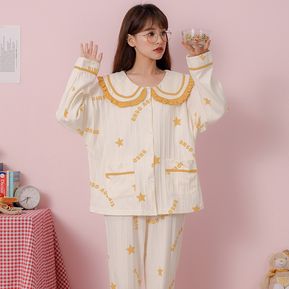 Pijamas Mujer ropa de salón ropa de casa conjunto blusa pantalón Blanco set