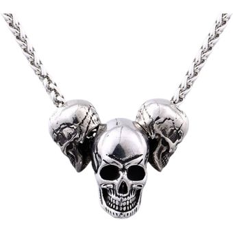 Collar Para Hombre Con Dije Craneo Calavera Gotico De Acero Color Plata