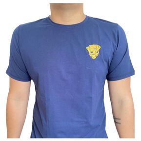Camiseta T Shirt Seda Fria Bordada Golden retriever Azul Oscuro