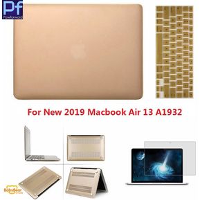 Funda cubierta de mate + Protector de Teclado + película LCD para Macbook Pro,13,15,Macbook Air,11 y 13,dorada,dura,3 en 1(#2019 Air 13 A1932)
