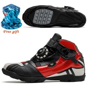 (#black red 3)Botas altas de invierno para motocicleta,botas planas antideslizantes para Ciclismo,zapatillas de deporte para bicicleta,zapatos para Motocross,ajuste manual