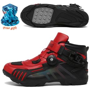 (#black red 1)Botas altas de invierno para motocicleta,botas planas antideslizantes para Ciclismo,zapatillas de deporte para bicicleta,zapatos para Motocross,ajuste manual