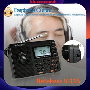 Retekess V-115 Radio FM / AM / SW Receptor de radio multibanda Grabadora REC Sonido bajo Reproductor de música MP3 Speake Soporte de grabación digital Tarjeta Micro SD TF