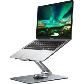 Soporte giratorio plegable para portátil para escritorio, soporte de computadora de aluminio ajustable en altura con base giratoria de 360°,  para MacBook Air Pro y todos los portátiles de 10 a 17 pulgadas