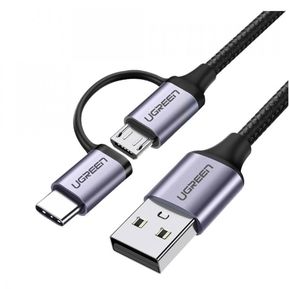 Cable Usb 2.0 A Micro Usb + Usb-c Macho 3a 1mt Ugreen 30875