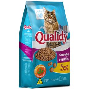 Alimento seco premium para gatos castrados marca Qualidy con sabor a pollo y arroz 1 kg