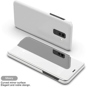 Bakeey Flip Smart Sleep Mirror Window View Bracket Funda protectora para Xiaomi Pocophone F1 - Plata (plateado)