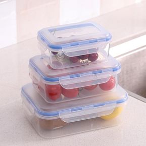 3PcsSet Rectangle Food Storage Box With Lid For Kitchen Fridge Cabinet Freezer Desk Organize