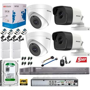 Cámaras Seguridad Kit 4K 5 MP Hikvision DVR  4 CH  + 4 Cám + D.d 1TB