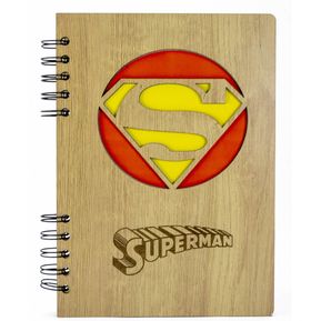 Libreta Superman en Madera Agenda Cuaderno de Notas Apuntes