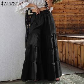 Zanzea Pantalon Ocasional Ancho De Pierna Culottes Color Negro Para Mujer