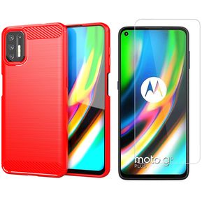 Funda Motorola Moto G9 Plus  Mica de Vidrio Templado - Rojo
