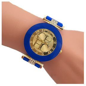 Reloj de cuarzo casual correa de silicona pulsera Azul RE10D