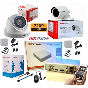 Kit Cámaras Seguridad Hikvision DVR 4 CH + 2 Cam 720 HD  + Accesorios