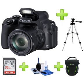 Cámara Canon Sx70 Hs 20.3mp Zoom 65x 4k+32GB+Kit+Bolso+Trípode-Negra