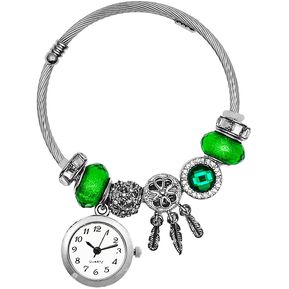 Reloj Mujer Dama Pulsera Acero Atrapasueños Verde + Estuche