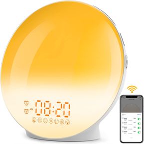 WIFI Wake-Up Light Alarm Clock with Sunrise Simulation and Sunset Fading Night Light-blanco