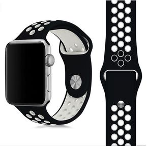 Pulso Para Apple Watch 38 Mm Correa En Silicona Watchband - Negro Con Blanco