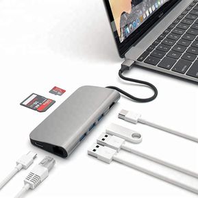 Adaptador USB C Tipo C Adaptador multipuerto Salida HDMI Gigabit Ethernet SD + Puertos de tarjeta Micro SD 3 puertos USB para MacBook Pro Samsung