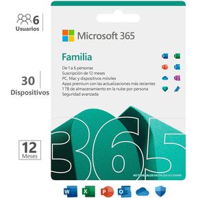 Office 365 Familia 12 Meses 6 Usuarios 30 Dispositivos