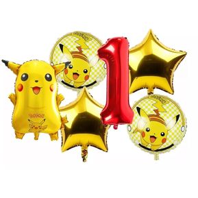 Kit Decoración Globos Pikachu Número Rojo Cumpleaños Pokemon