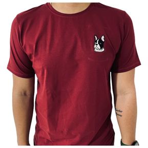 Camiseta T Shirt Seda Fria Bordada Bulldog Frances Vinotinto
