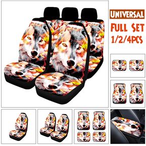 Asiento universal del sistema completo Llama Lobo Impreso coche cubre tapetes de ratón Apoyabrazos-Multicolor 2 x Back Seat Floor Mats