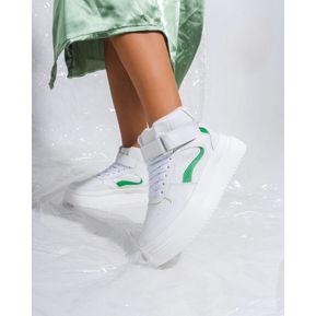 D. Tenis Tipo Bota Blanco Verde Dama Mujer Zapatilla Lindos Tendencia Moda