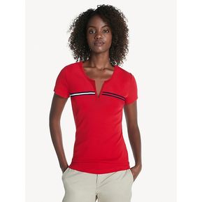 Camiseta Mujer Tommy Hilfiger T-Shirt Essential Split-Neck Roja - Original