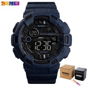 (#Denim blue)Fashion Outdoor Sport Watch Men Alarm Clock 5Bar Waterproof Week Display Watches Digital Watch relogio masculino 1472