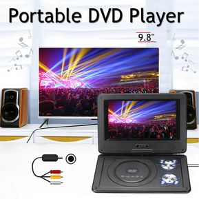 AU 9.8 "Reproductor de DVD portátil CD DivX EVD MP4 MP3 JPG Giratorio USB SD con 300 juegos Negro - Negro