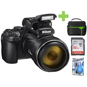 Cámara Fotográfica Nikon Coolpix P1000 Negro 16MP Zoom 125x+32GB+Bolso+Kit