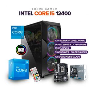 TORRE GAMER INTEL I5 12400/16GB RAM/512 SSD M.2/BOARD B660M-K ASUS/ CHASIS POWER