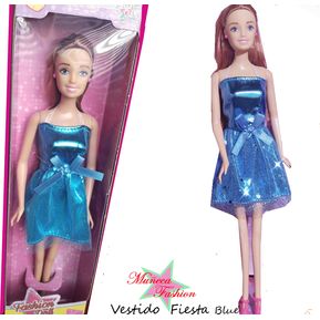 Muñeca Fashion en vestido fiesta blue en caja